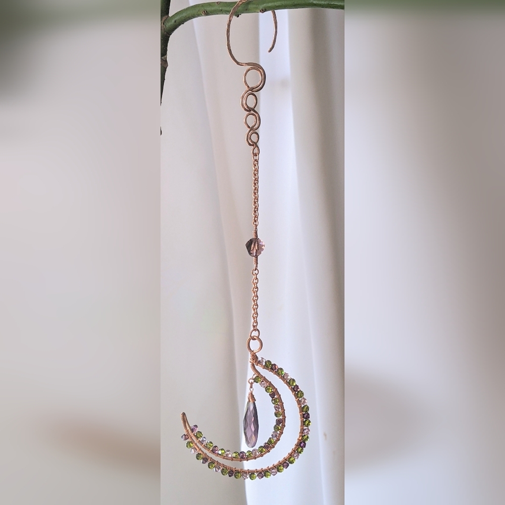 Window Prism Sparkly Copper Moon Ornament Swarovski Crystal Accents - Picture 4 of 14